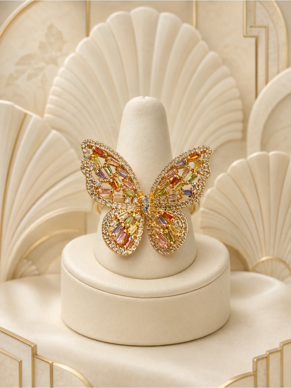 🆕🔥Gold-Tone Multicolor CZ Butterfly Ring- Elegant Women Jewelry